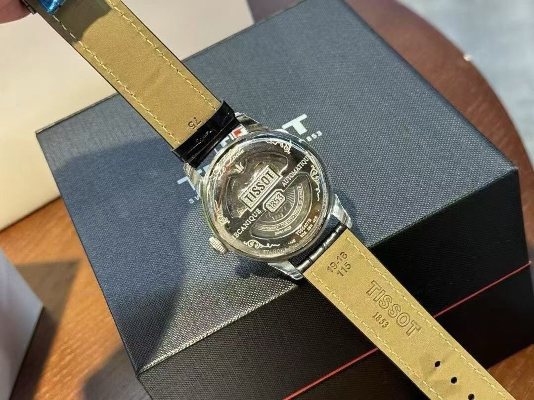 Tissot Cream Dial Black Leather Strap Watch — back